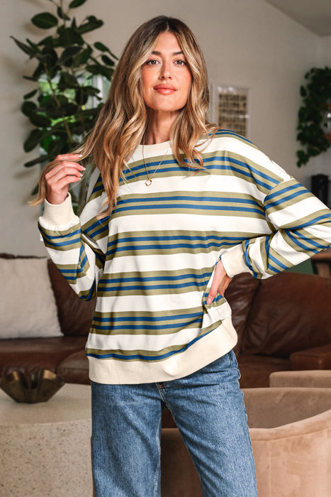 Rosie Stripe Crew Neck Pullover Sweatshirt