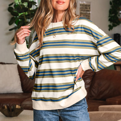 Rosie Stripe Crew Neck Pullover Sweatshirt