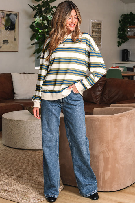 Rosie Stripe Crew Neck Pullover Sweatshirt