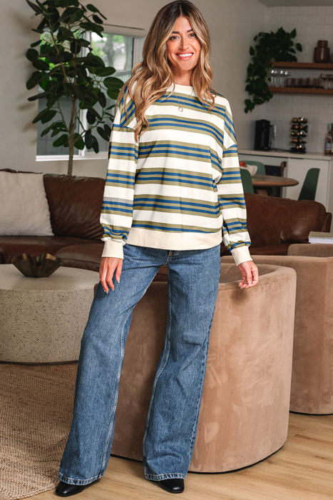 Rosie Stripe Crew Neck Pullover Sweatshirt