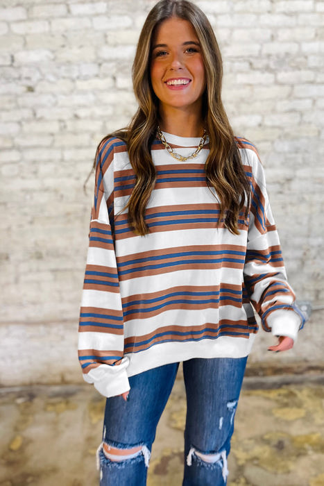 Rosie Stripe Crew Neck Pullover Sweatshirt