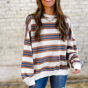  Rosie Stripe Crew Neck Pullover Sweatshirt