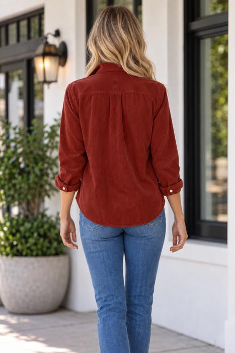 Roselyn Sleeve Corduroy Shirt Long Sleeve Top