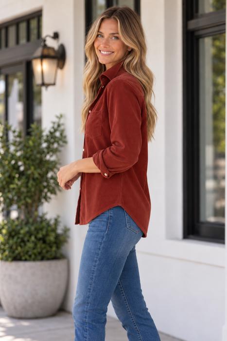 Roselyn Sleeve Corduroy Shirt Long Sleeve Top
