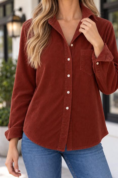 Roselyn Sleeve Corduroy Shirt Long Sleeve Top