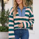 Green Stripe XL Ruth Cover Stitch Hem Top