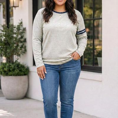 Sabrinah Colorblock Detail Long Sleeve PLUS Top