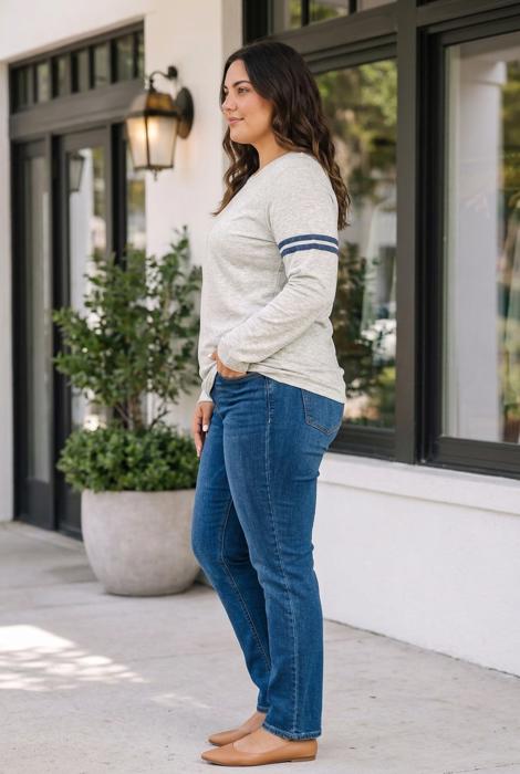 Sabrinah Colorblock Detail Long Sleeve PLUS Top