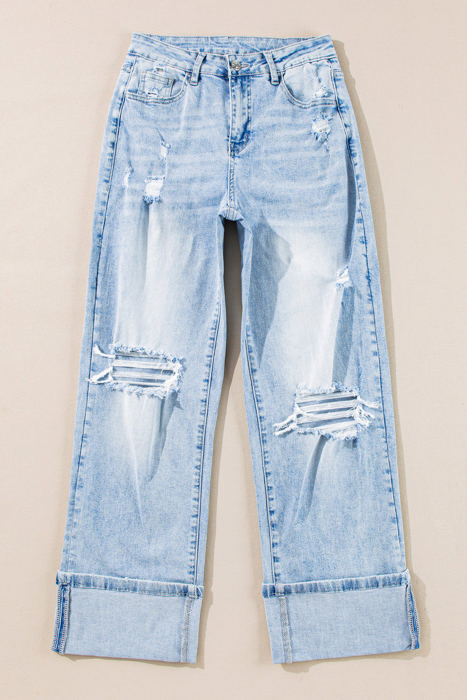 Saige Wash Distressed Straight Jeans