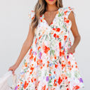 Pink Small Salem Floral Ruffle Sleeve Dress