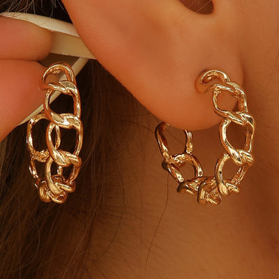 Sara Gold Round Hoop Chain Stud Earrings