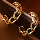  Sara Gold Round Hoop Chain Stud Earrings
