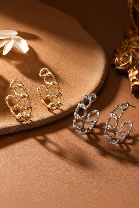 Sara Gold Round Hoop Chain Stud Earrings