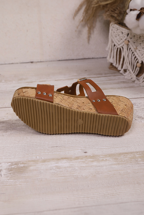 Sara Leather Wedge Platform Slippers