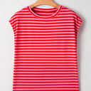  Sarahi Stripe Ribbed Cap Sleeve Round Neck Top