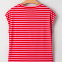  Sarahi Stripe Ribbed Cap Sleeve Round Neck Top