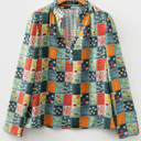 Blue Small Sarajana Half Placket Collared Blouse
