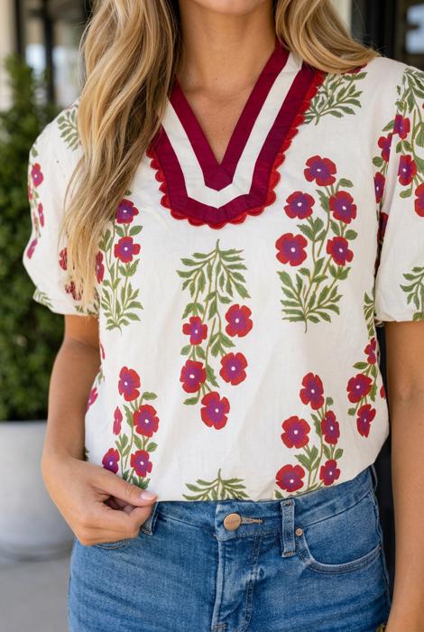 Scarlet Slit Neckline Blouse