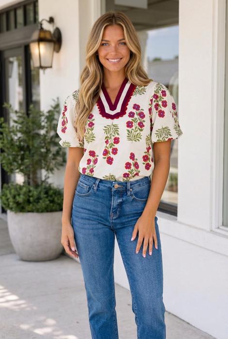 Scarlet Slit Neckline Blouse