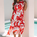  Scarlett Floral Trimmed V Neck Ruffle Sleeve Long Dress