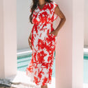  Scarlett Floral Trimmed V Neck Ruffle Sleeve Long Dress
