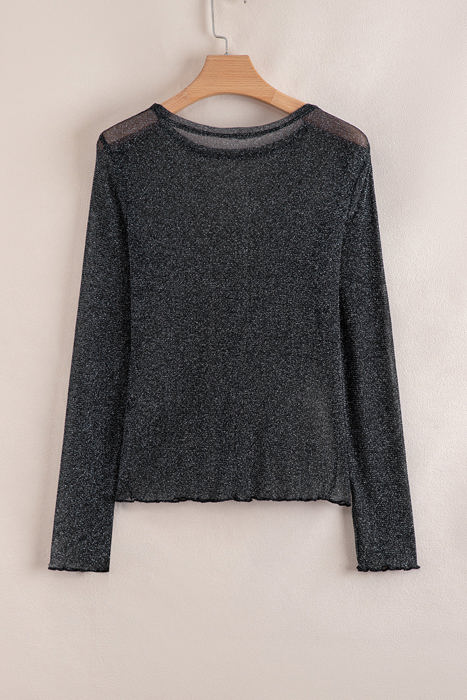 Serenity Metallic Glitter Mesh Long Sleeve Top