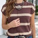 Brown Stripe Medium Sharon Western Short Sleeve Sweater