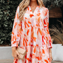 Orange Medium Sierra Print Long Sleeve Dress