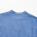  Sky Blue Chambray Ruffled 3/4 Sleeve Tiered Split V Neck Mini Dress