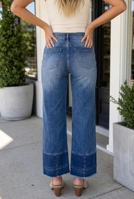 Sky Blue Chic Seam Detail Raw Hem Ankle Length Jeans