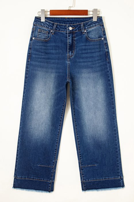 Sky Blue Chic Seam Detail Raw Hem Ankle Length Jeans