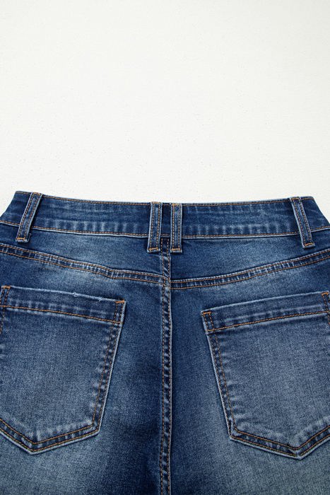 Sky Blue Chic Seam Detail Raw Hem Ankle Length Jeans