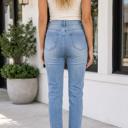  Sky Blue Double Button Raw Hem Slim Fit Jeans
