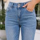  Sky Blue Double Button Raw Hem Slim Fit Jeans