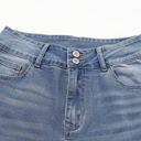  Sky Blue Double Button Raw Hem Slim Fit Jeans