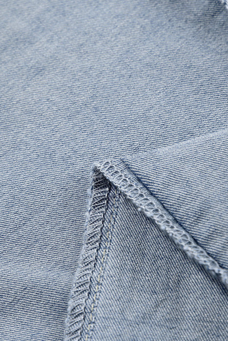 Sky Blue Double Button Raw Hem Slim Fit Jeans