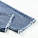  Sky Blue Double Button Raw Hem Slim Fit Jeans