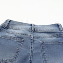  Sky Blue Double Button Raw Hem Slim Fit Jeans