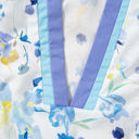  Sky Blue Floral Print Frilled Notched V Neck Blouse
