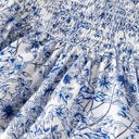  Sky Blue Floral Print Square Neck Ruffled Sleeve Shirred Babydoll Blouse