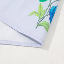  Sky Blue Floral Print Tie Split Neck Short Puff Sleeve Blouse