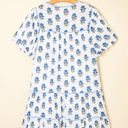  Sky Blue Floral Puff Sleeve Tied Neck Pocketed Mini Dress