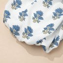  Sky Blue Floral Puff Sleeve Tied Neck Pocketed Mini Dress