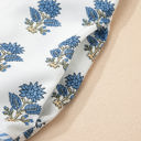  Sky Blue Floral Puff Sleeve Tied Neck Pocketed Mini Dress