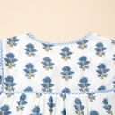  Sky Blue Floral Puff Sleeve Tied Neck Pocketed Mini Dress