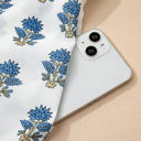  Sky Blue Floral Puff Sleeve Tied Neck Pocketed Mini Dress