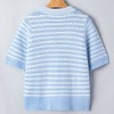  Sky Blue Stripe Short Sleeve Knit V Neck Bow Knot Sweater
