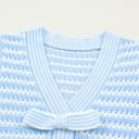  Sky Blue Stripe Short Sleeve Knit V Neck Bow Knot Sweater
