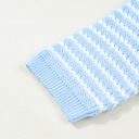  Sky Blue Stripe Short Sleeve Knit V Neck Bow Knot Sweater