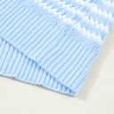  Sky Blue Stripe Short Sleeve Knit V Neck Bow Knot Sweater